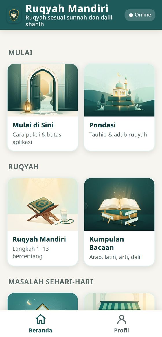 Tangkapan layar aplikasi Ruqyah Mandiri